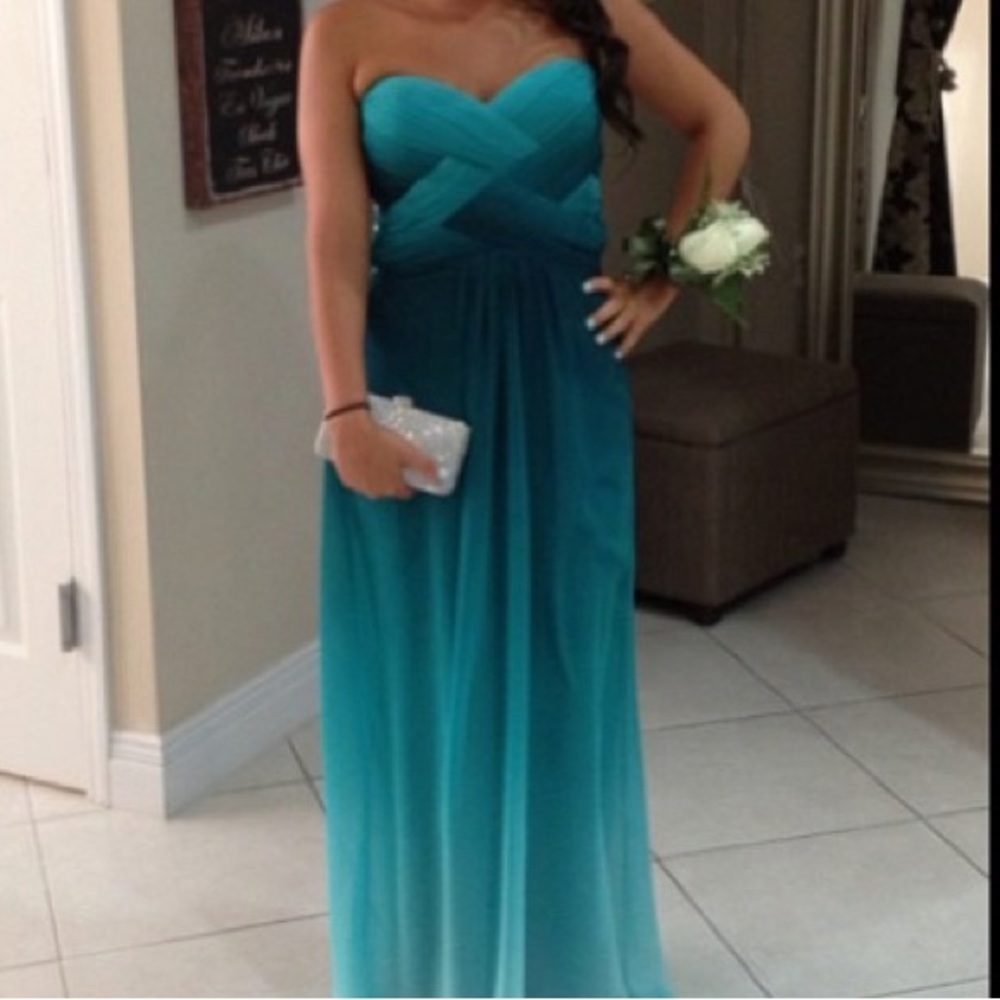 Ombré Green A-line Long Strapless Chiffon Prom Dress JS339